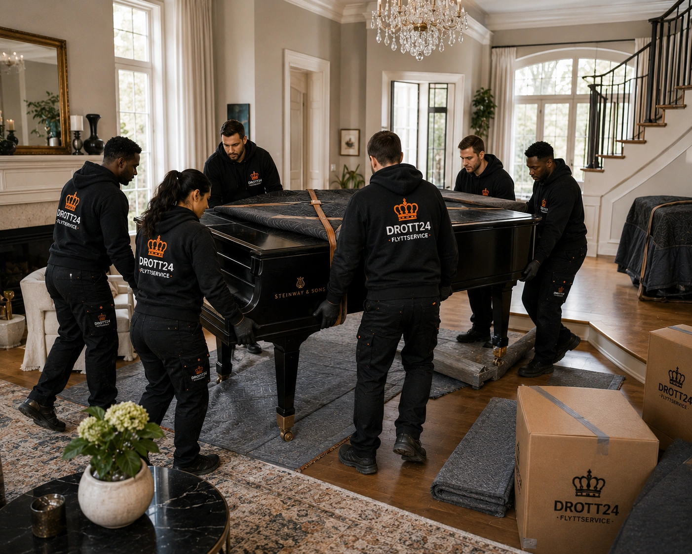 Drott24 flyttar Steinway-flygel med specialutrustning