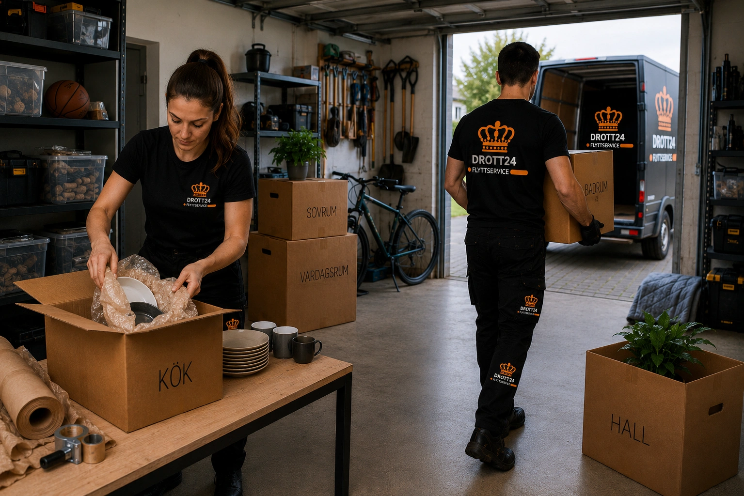 Drott24 packar garage inför flytt
