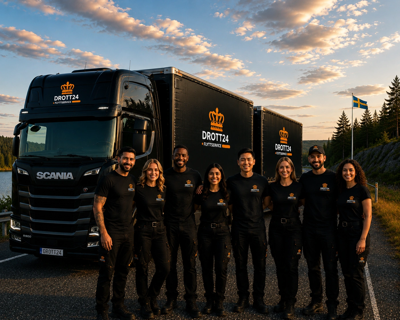 Drott24 kontorsflytt-team utanför Scania