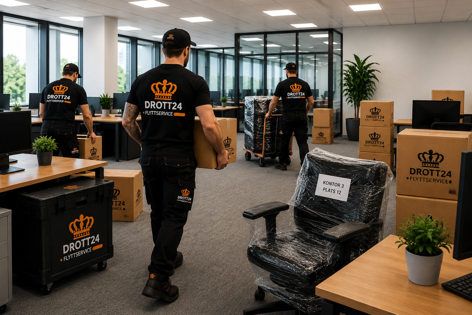 Drott24 packar skrivbord och kontorsmaterial